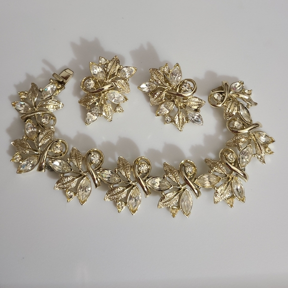 Vintage coro ? SET bracelet clip on earrings rhinestones looks NEW! VTG 50's MCM - Picture 3 of 16
